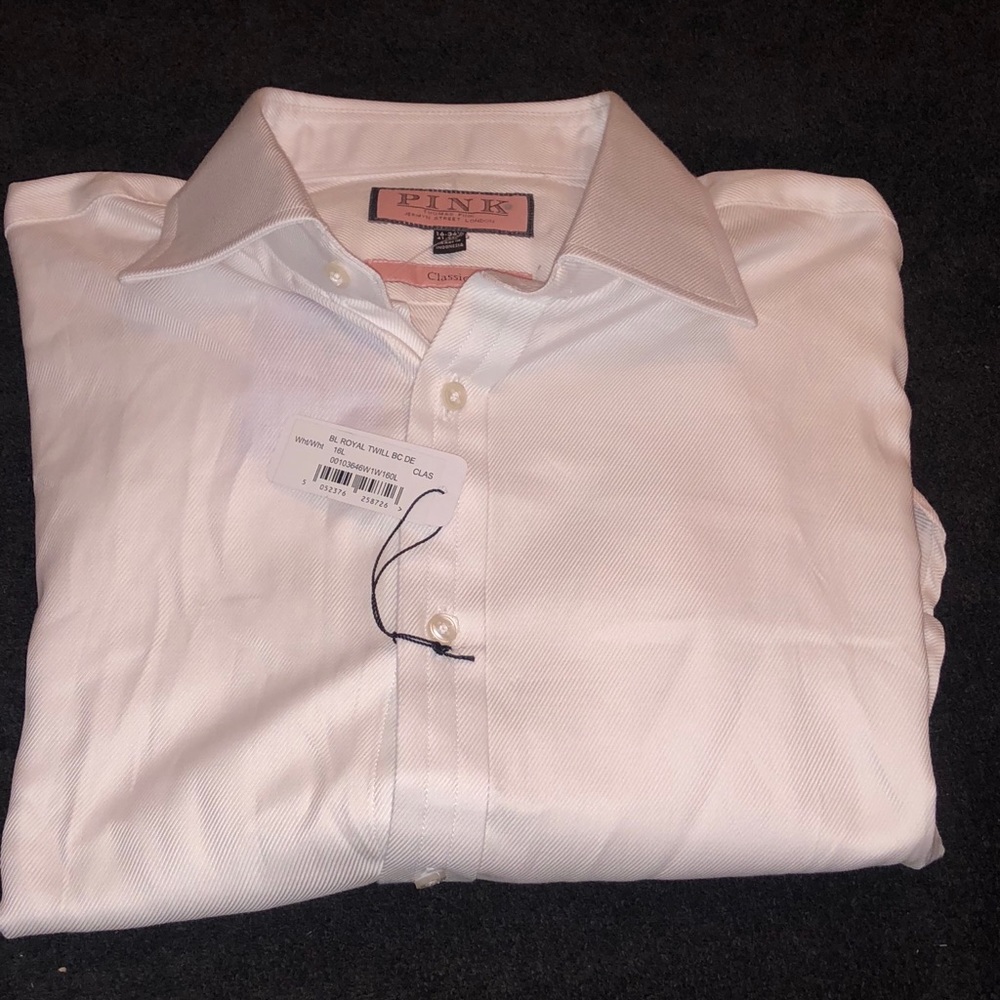 PINK ROYAL TWILL Button Cuff Shirt White 16L $185